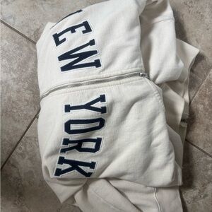 Brandy Melville Cream Zip-Up Hoodie with Navy Lettering